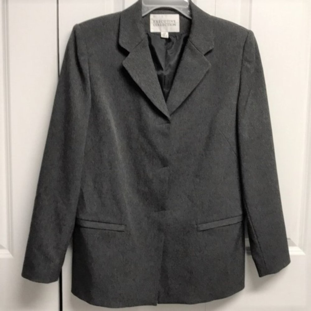 Executive Dark Gray Lined Zipper Pockets Business Blazer Size 10P